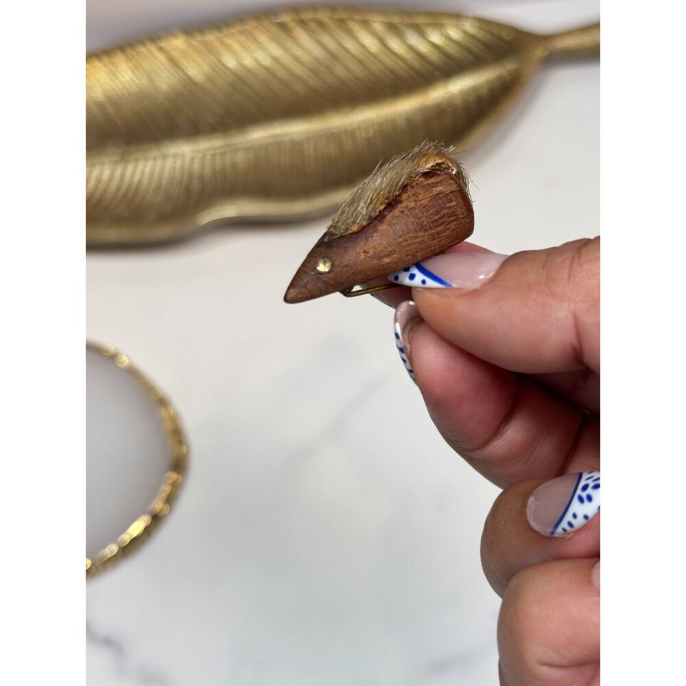 Vintage Wooden Mouse Pin | Brooch